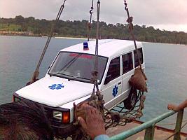 The pantoon  towed by small boat