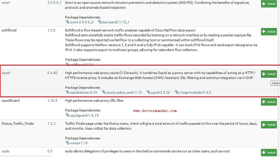 Install squid in pfSense